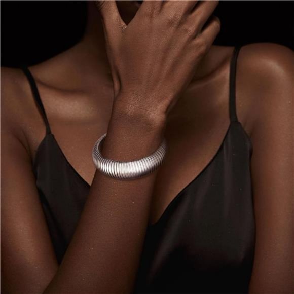 Gold Chunky Stretch Snake Chain Bangle Bracelets Stack for Women Trendy 18K Gold - Picture 5 of 7